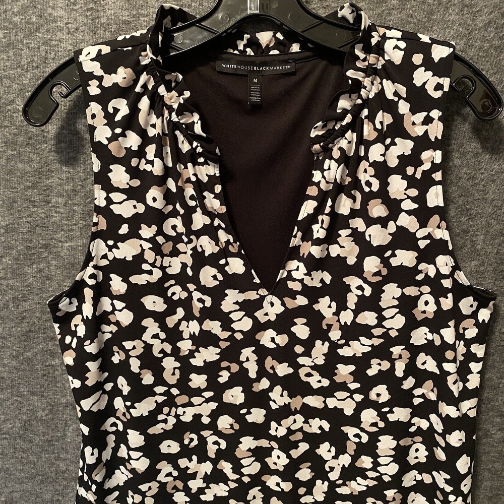 White House Black Market Top Womens Medium Animal Print Ruffle V-Neck Blouse - Picture 3 of 9